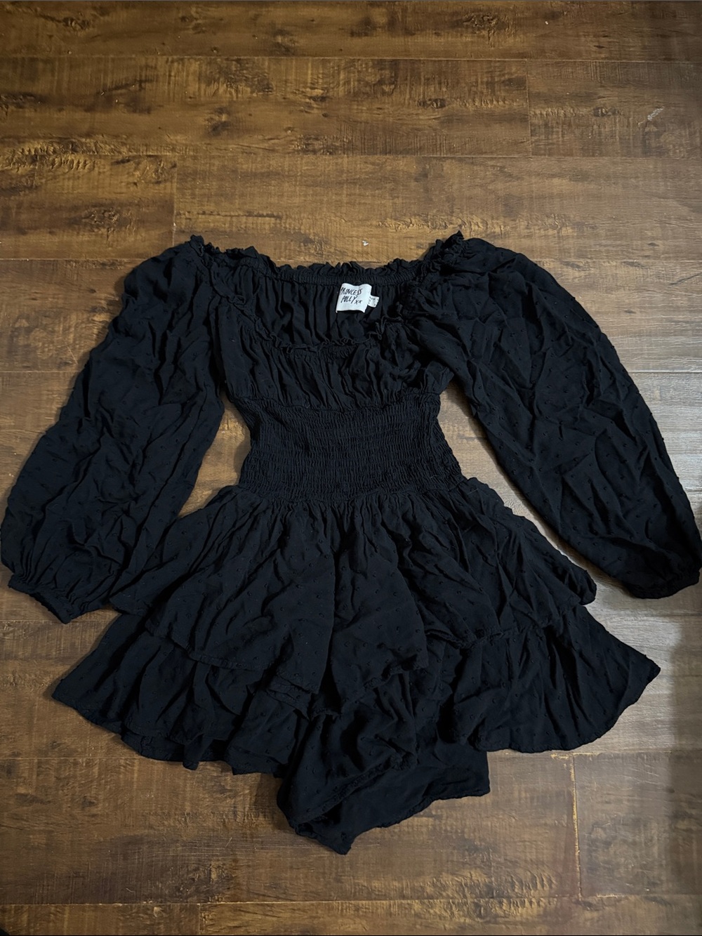 Princess Polly Black Long Sleeve Smocked Waist Romper